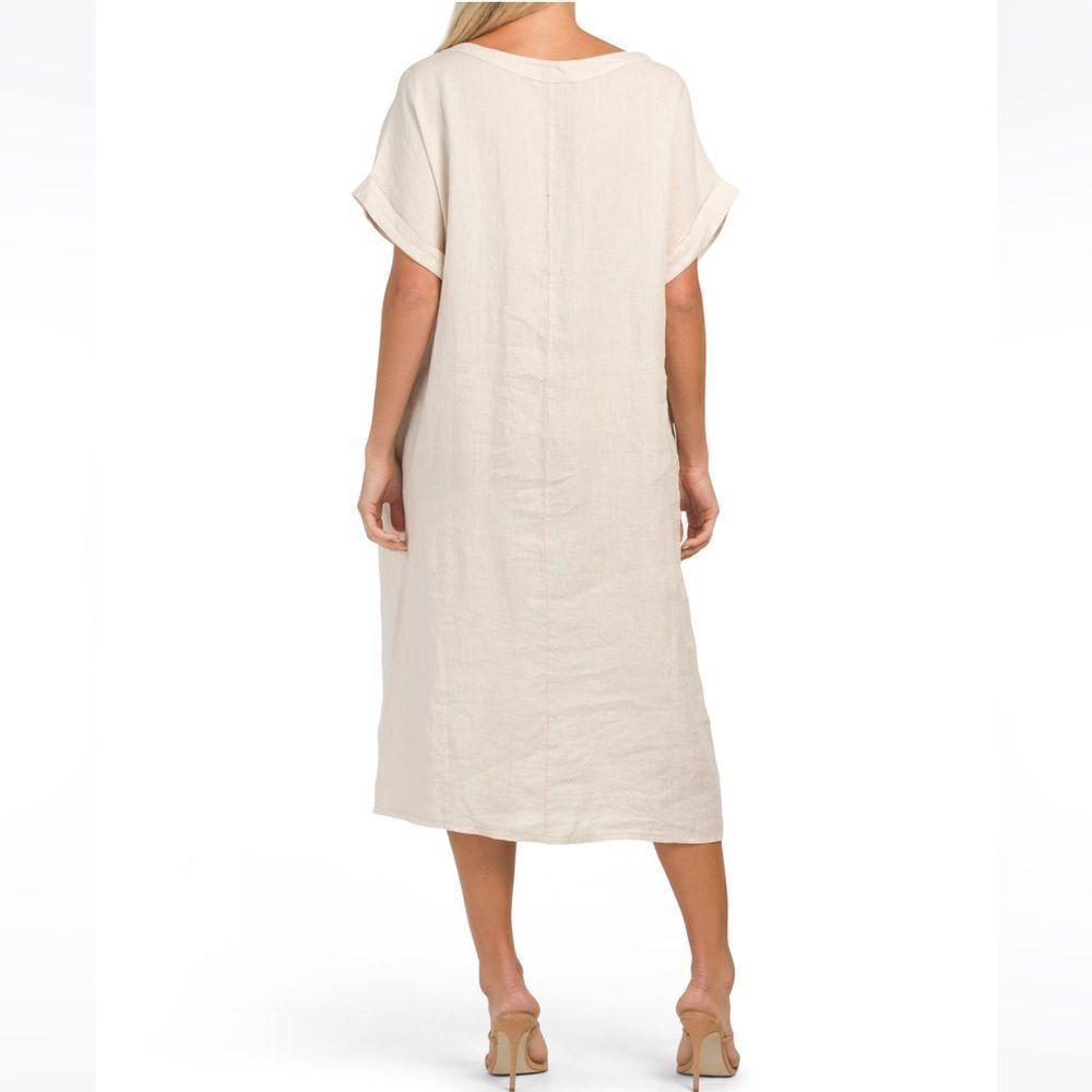 Bella Ambra Elegant Cream Linen Shift Dress